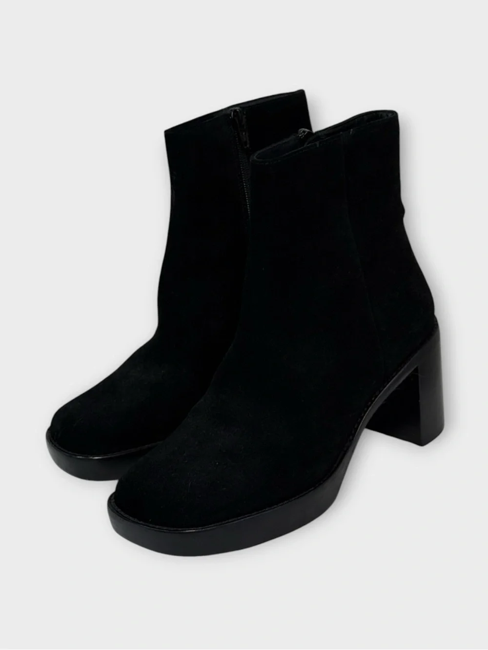 BY FAR Black Suede Platform Ankle Boots